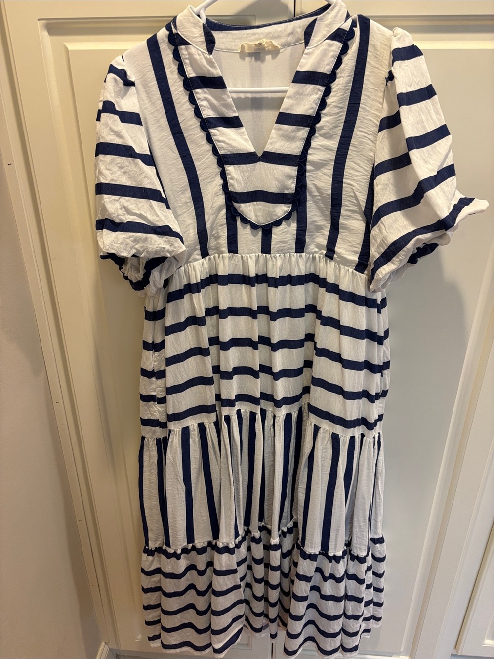 Navy and White Striped Maxi Dress - Entro - Medium